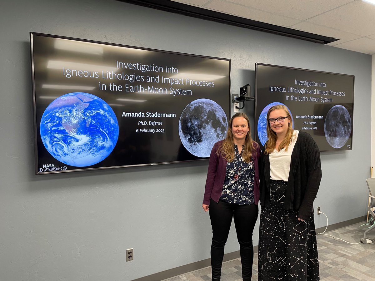 Please join us in congratulating Amanda Stadermann, who today successfully defended her Ph.D. Dissertation, Investigation into Igneous Lithologies and Impact Processes in the Earth-Moon System.

Congrats, Amanda!

📸: Amanda is pictured with her advisor, Dr. Jessica Barnes.