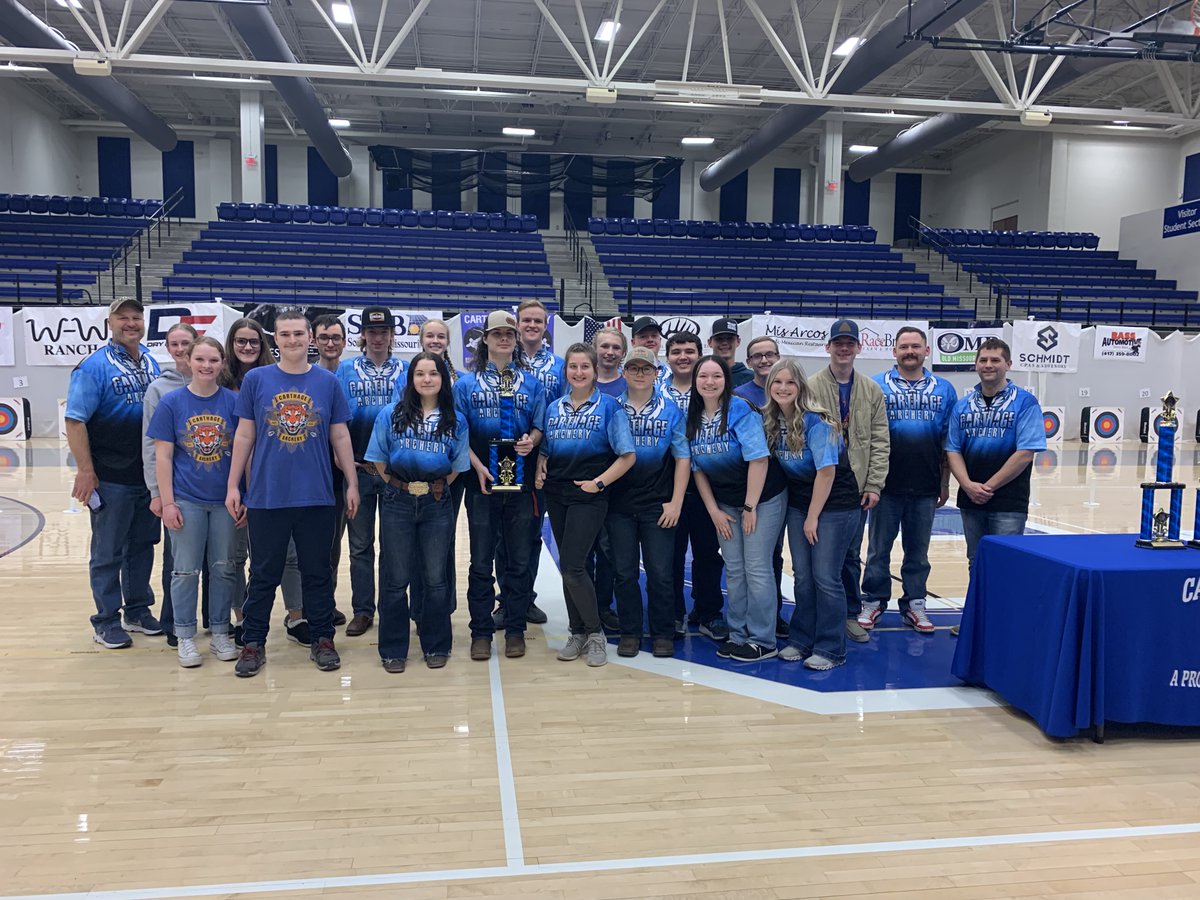 CarthageArchery's tweet photo. CHS Archery finished 2nd in our 8th annual home tournament!  

Way to go Tigers!

Medal Winners:
Ethan Hunt - 2nd Place Boys (291 PR)
Gabe Fewin - 3rd Place Boys (290)

PR:
Eastyn Cook - 4th Place Girls (288) https://t.co/pMQ1f4r94c