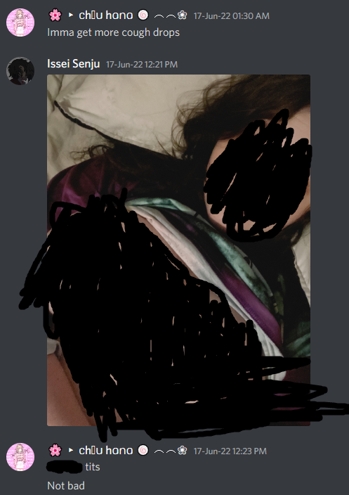 anon_quick's tweet photo. Issei has been sharing multiple nudes and images of his previous exes with his friends, which is a complete violation of trust. Below are censored screenshots from different DMs. He's done the same with his nudes, and people have vocally (and in DMs) told him to stop. https://t.co/lEFRi2c75b
