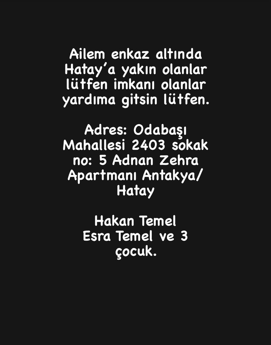 FenerbaheliPab1's tweet photo. @hanoglu_hakan Kulübümüz paylaşsın lütfen yaşıyorlar ses vermişler. Yalvarırım. 3 Yeğenim, ablam, eniştem.  Lütfen yardım bekliyorlar ses veriyorlar https://t.co/6oTzJGs13R