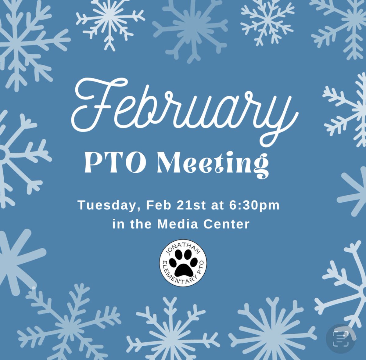 In case you missed it in last week’s newsletter, we need to reschedule tomorrow’s PTO meeting. The new date is Tuesday 2/21 @ 6:30pm. Hope to see you there