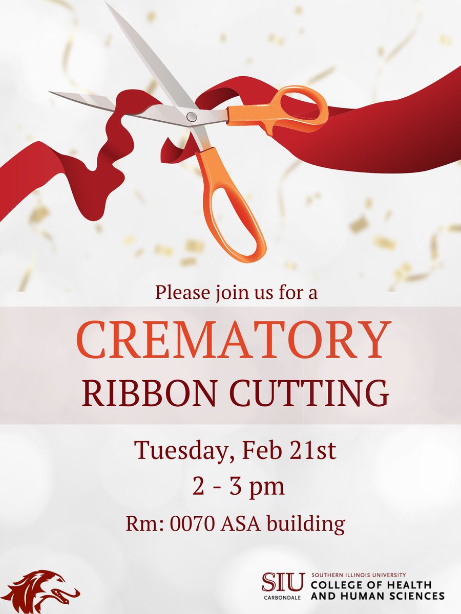 Crematory Ribbon Cutting
2:00pm
February 21, 2023, Tuesday
ASA Building
Room 0070
Our brand new crematory is launching soon! 
Mortuary Science and Funeral Services program, please join us on the 21st, or visit sah.siu.edu!