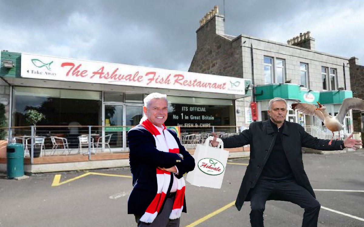 Could it be? @CormackDavie spotted with potential new manager @josemourinhotv at Ashvale chipper. Hope José signs on the dotted line after he finishes his fish & chips 😂 #aberdeenfc #wishfulthinking #thedons #coyr #thefamousaberdeen #aberdeen #thespecialone #theashvalechipper