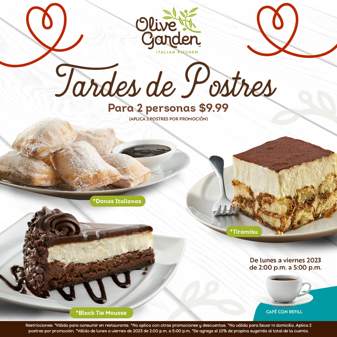 OliveGardenSV's tweet photo. Endulza tus días de febrero en #OliveGarden con nuestra tarde de postres de lunes a viernes de 2:00 p. m. a 5:00 p. m. ☕💟

¡Tienes que venir a probarlos! https://t.co/xxGp7nLb7b