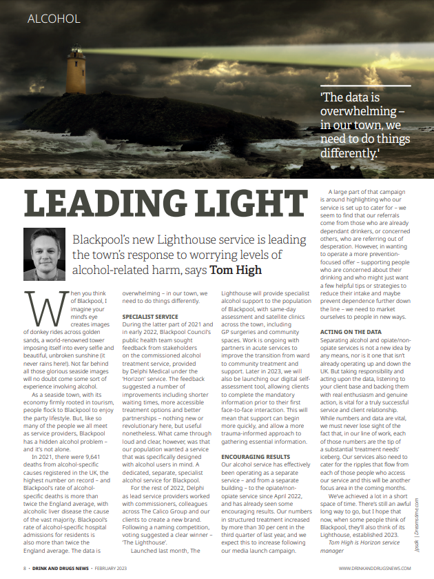 HorizonBlackpl's tweet photo. Leading light: Blackpool’s new Lighthouse service is leading
the town’s response to worrying levels of alcohol-related harm
- Tom High, service manager

Read here: https://t.co/Mq2T0bSBJh
Source: @DDNMagazine 

#recoveryISpossible https://t.co/xaT6GINrN5