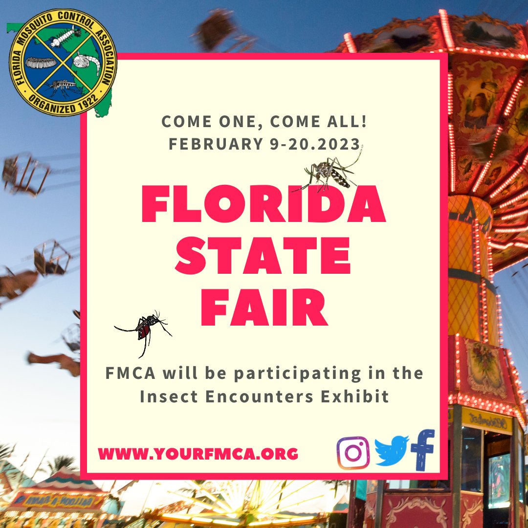 FloridaMosquito's tweet photo. #FMCA will be back at the @FLStateFair and we can't wait to see you! 

Be sure to swing through #InsectEncounters for all your #mosquito questions!  We're making sure to stock the table with information from surrounding local programs and districts. 

#MosquitoControl #MosquitoEd https://t.co/zpzkImytRv