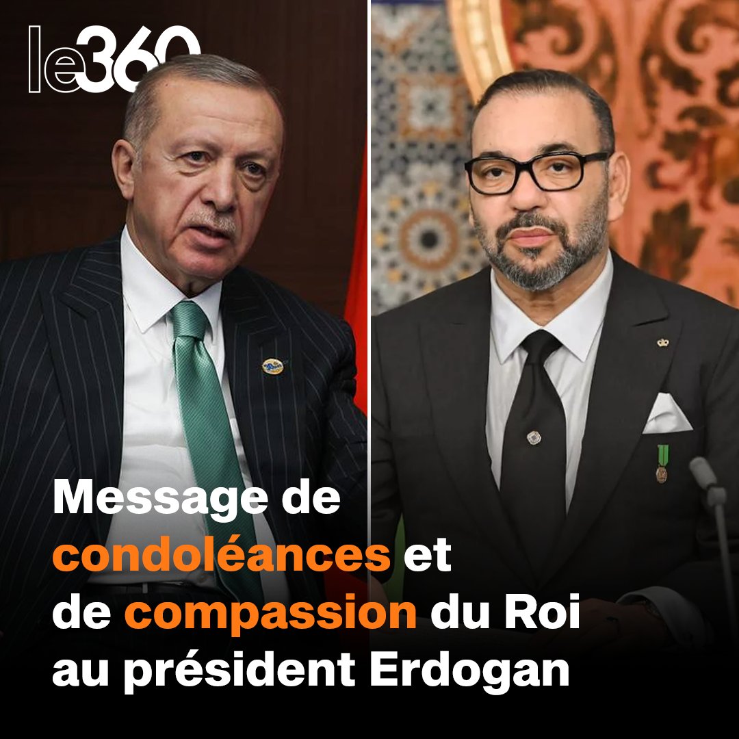 Le360fr's tweet photo. 🇲🇦🇹🇷 | Dans ce message, le Roi affirme avoir appris avec une vive émotion et une profonde affliction la nouvelle du violent séisme qui a frappé les régions sud-est de la Turquie, faisant de nombreux victimes et blessés et provoquant d’importants dégâts matériels. https://t.co/m2sm131X7f