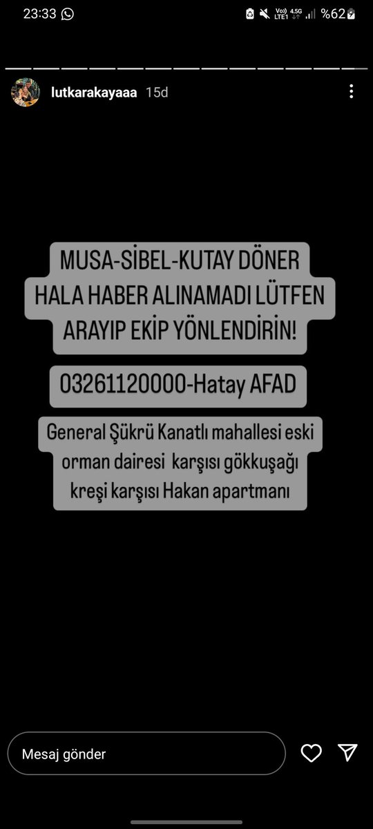 LÜTFEN YARDIM EDİN KAÇ SAATTİR ULAŞAMIYORUZ <a href="/AFADHatay/">AFAD HATAY</a>