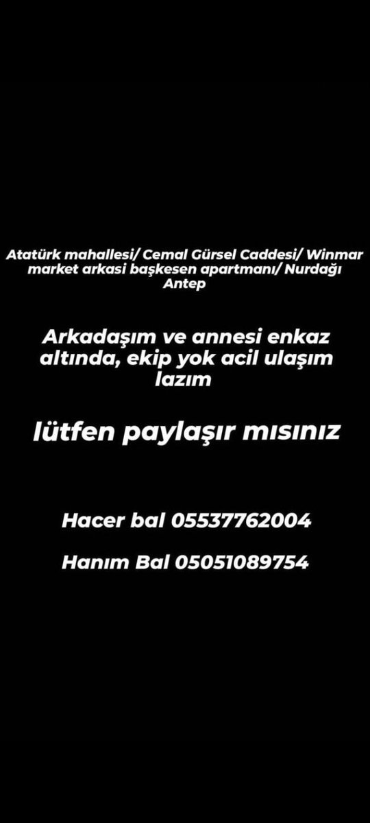 merycuv's tweet photo. ÖNEMLİ DUYURU 
DEPREM 
GAZİANTEP 
DUYURU https://t.co/XkmkWUTXkK