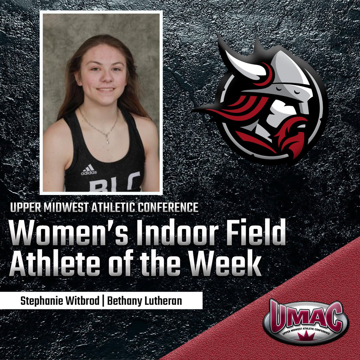 January 30-February 5 UMAC Women's Track & Field Athletes of the Week!

- Women’s Track Athlete of the Week: Deanna Trucksess (Northwestern)

- Women’s Field Athlete of the Week: Stephanie Witbrod (Bethany Lutheran)