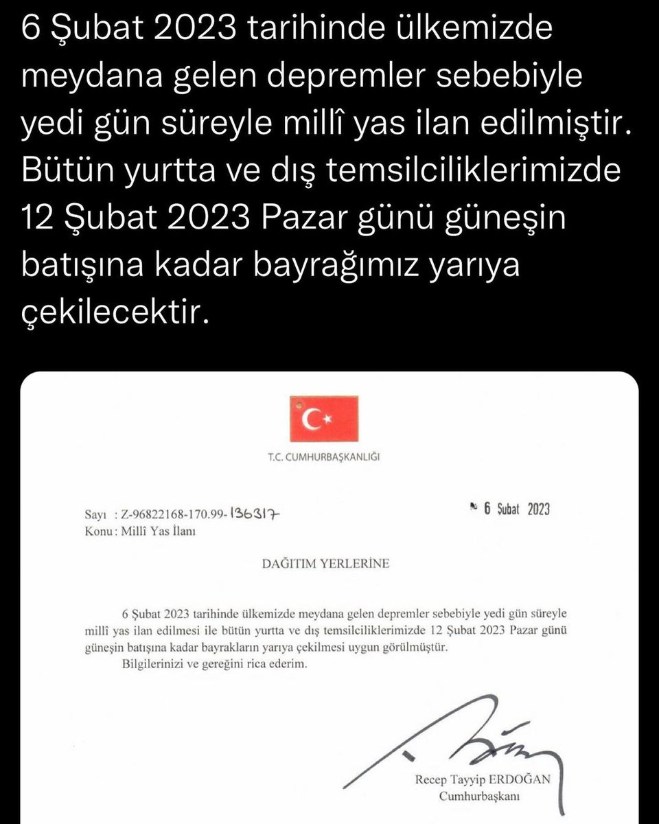 GSB_GodeneGM's tweet photo. Yaşanan depremler nedeniyle 7 gün milli yas ilan edildi. Pazar akşamına kadar bayraklar yarıya indirilecek. #milli #yas #ilan #edildi https://t.co/vDsPB8omYn