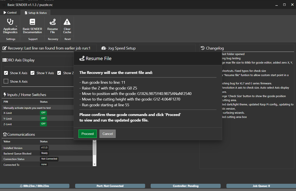Basic Sender now has a Resume Feature, which will allow you to start from any place in the gcode file.  Check it out!  #gcodesender #basicsuitesoftware #unleashyourcreatvity