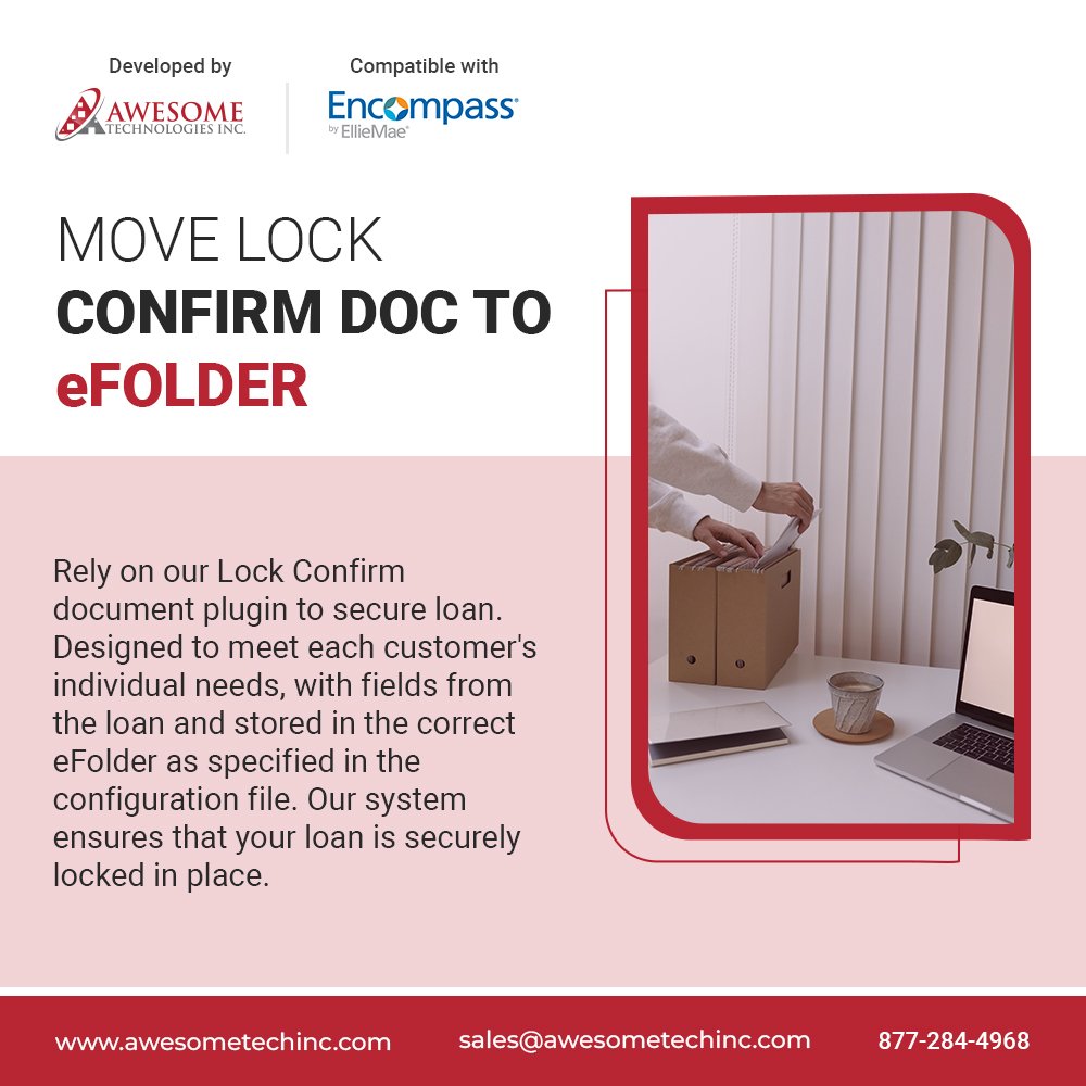 awesometech_inc's tweet image. Say goodbye to manual document transfers! With our new Move Lock Confirm Doc to eFolder Plugin, your loan lock process just got smoother and more efficient. Customized to fit your needs, this feature will save time and increase accuracy. 
#StreamlineYourProcess