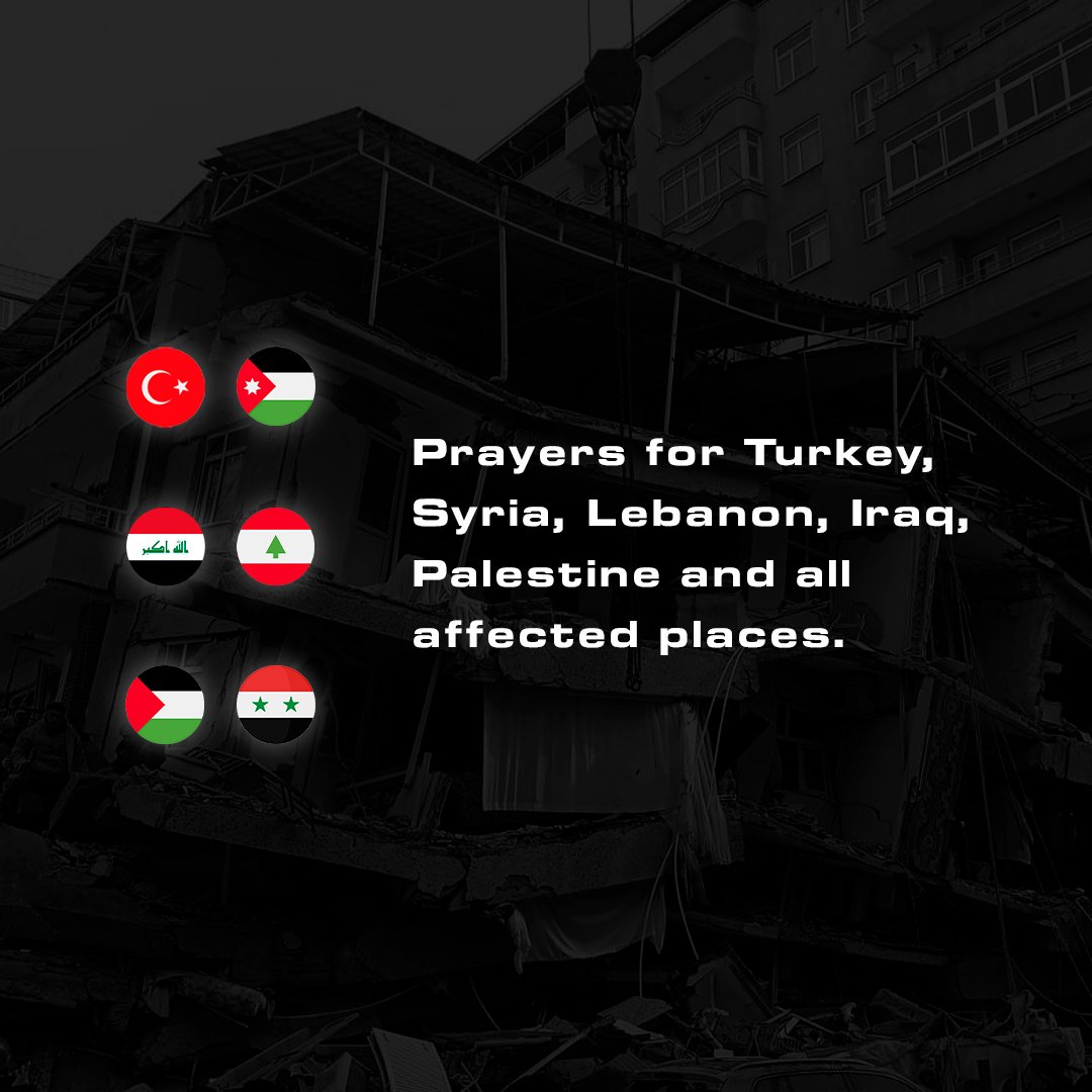 My heart goes out to everyone affected by the earthquake in Turkey, Syria, Lebanon, Palestine and the region. 

#PrayForTurkey #PrayForSyria
#PrayForLebanon #PrayForPalestine
