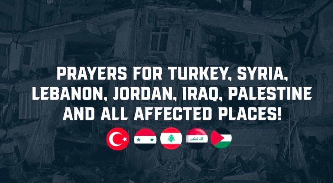 Dualarımız tüm depremzedelerle
 😥😥🤲🤲 Çok geçmiş olsun.
#PrayersForTurkey #PrayforSyria #PrayForTurkiyeSyria #PrayForLebanon