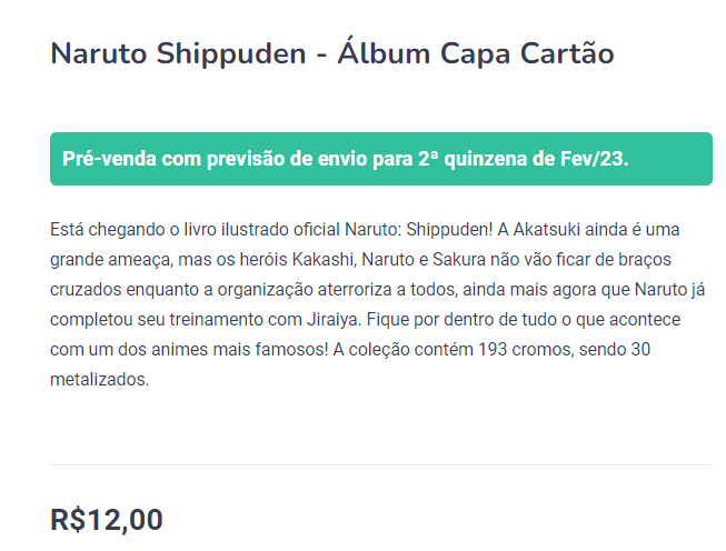 Naruto Shippuden - Álbum Capa Cartão