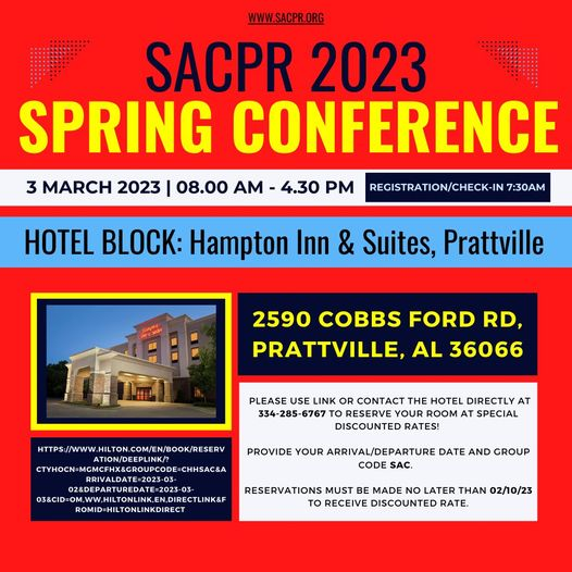 SACPR_Connected's tweet photo. We look forward to seeing you March 3rd!  Be sure to book your room prior to 2/10/23 to get the SACPR discount.  Use code "SAC".  Booking Link for your hotel reservation: https://t.co/EsPbmM4FpI https://t.co/xMUfGwuxjo