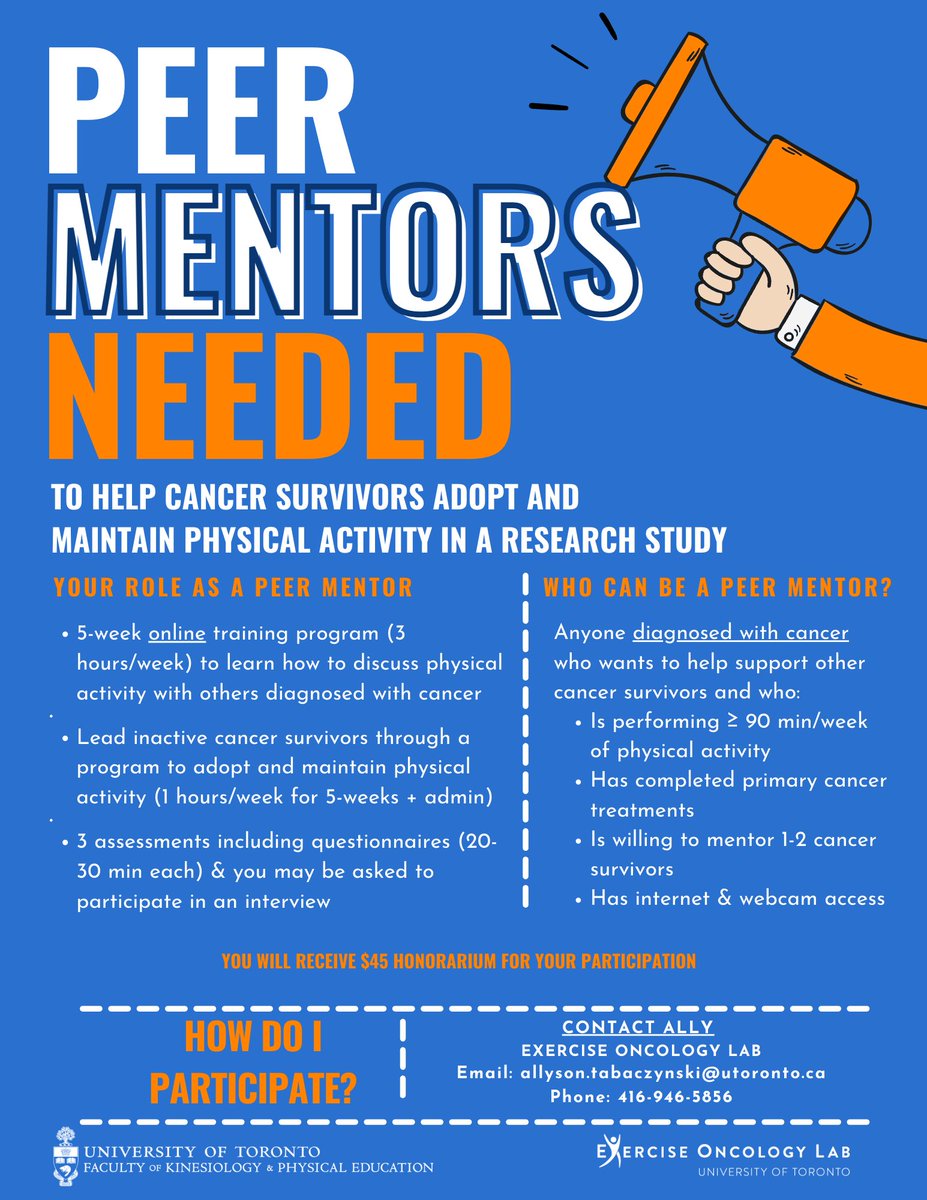 active_match's tweet image. 👉 Great opportunity!
Anyone interested in the Peer Mentor study can contact: allyson.tabaczynski@utoronto.ca