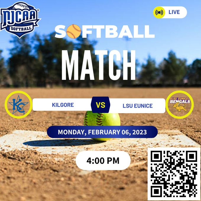 Kilgore 🆚 LSU Eunice | NJCAA SOFTBALL
⏰ 4:00 PM &amp; 6:00 PM
📆 Monday, February 06, 2023
Live Game: bit.ly/40uGoYh
<a href="/LSUEunice/">LSU Eunice</a>
<a href="/LSUEBengals/">LSU Eunice Athletics</a>
<a href="/LSUEBengalsSB/">LSUE Softball</a>
<a href="/GracieLynnKing1/">Gracie King</a>
<a href="/AshlynRoach11/">Ashlyn Roach</a>
<a href="/SittigYogi/">Yogi Sittig</a>
<a href="/jrills1/">Joey</a>
<a href="/chlo_lineee12/">chloe caroline bennett</a>
@haleighpourciau