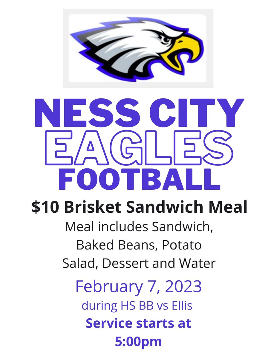 Ness City HS Football Fundraiser Meal. <a href="/nesscitySC/">Ness City S&C</a> <a href="/CoachCowles/">Marc Cowles</a> <a href="/NessCityEagles/">Ness City Jr/Sr High</a> <a href="/USD303/">USD 303 - Ness City</a>