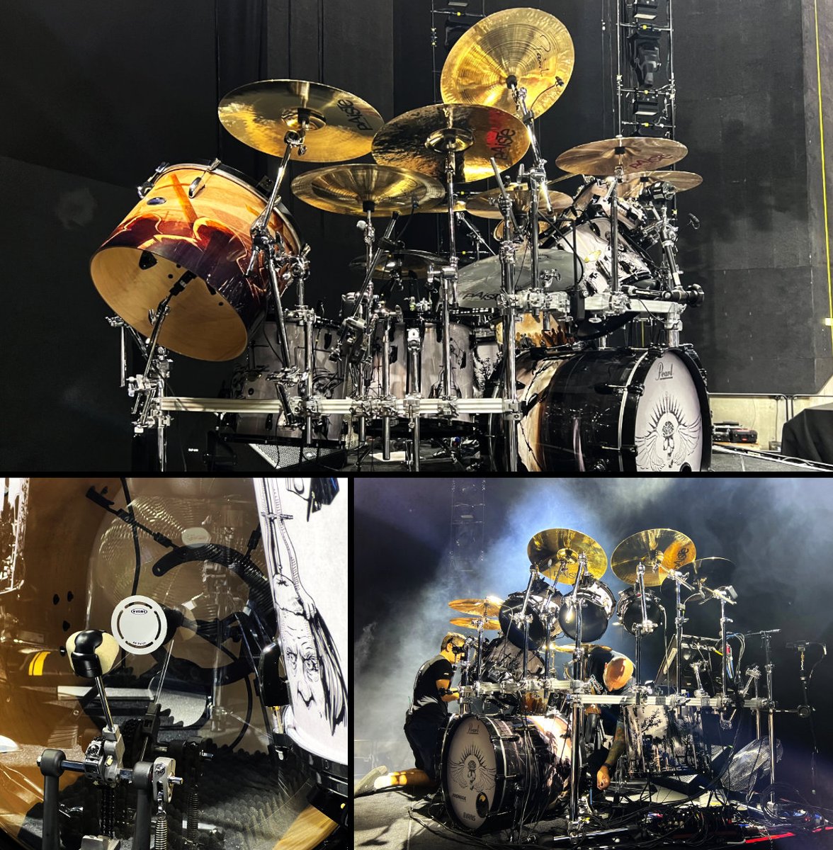 DPAmicrophones's tweet photo. The drum kit is being prepared for soundcheck before a @VOLBEAT concert! 😎🤘

Notice the 4099 underneath the cymbals - nice touch! And of course the 4055 inside the kick drum. 👌

#dpamicrophones #dpamics #microphone #microphones #proaudio #professionalaudio #audioengineering https://t.co/T9OYkFPaxv