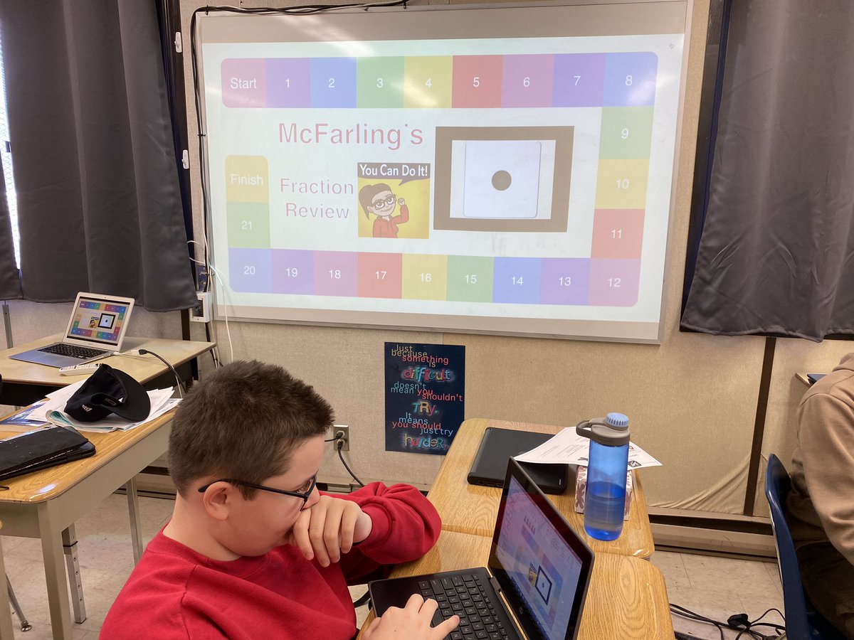 TaraMcFarling1's tweet image. Playing my (patent pending 🤣) fraction review game to prepare for our quiz tomorrow @Woodman_Wolves @GEDSB #fractionsarefun #reviewgames
