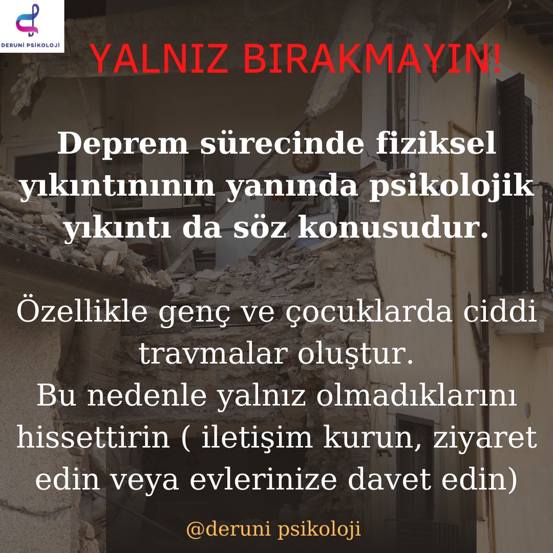 Depremden etkilenen bireylerle olumlu iletişim kurulmazsa ciddi ruhsal bozukluklara neden olabiliyor #deprem #Turkey #DEPREMOLDU #Enkaz #enkazaltındayım #PrayForTurkey