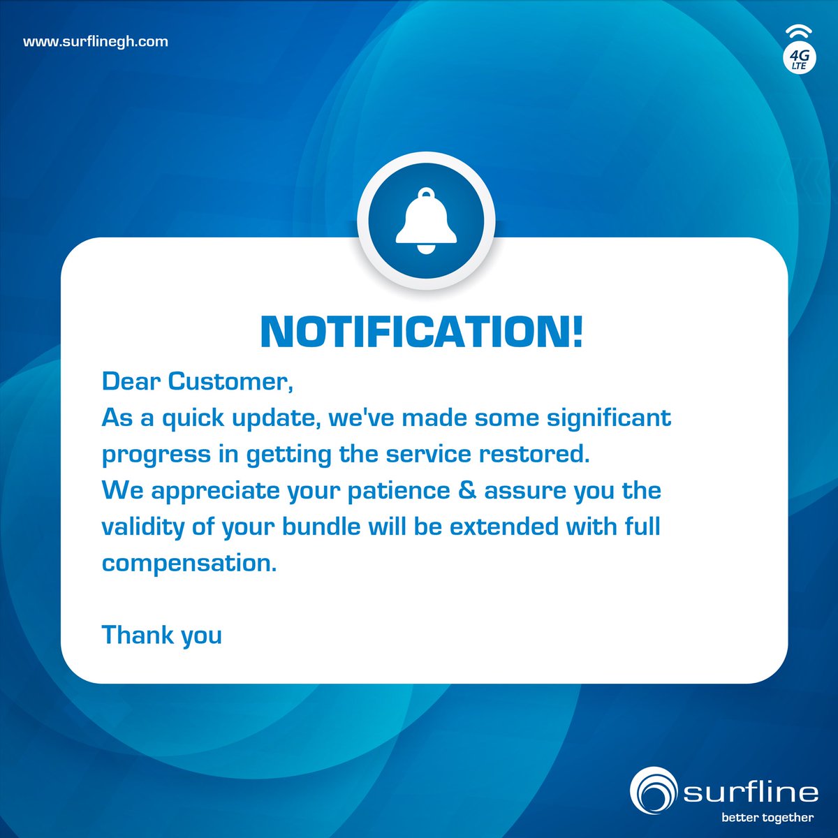 UPDATE ON NETWORK DOWNTIME