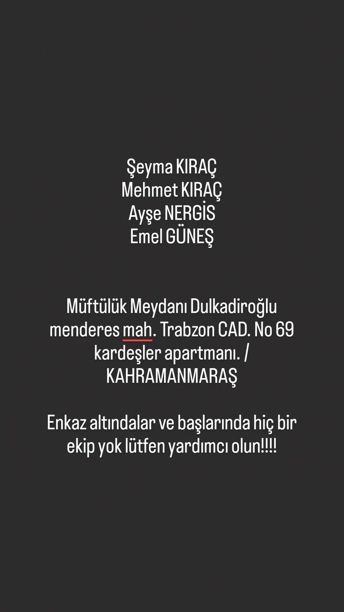 StefanoZarate's tweet photo. Kahramanmaraş @haluklevent @AFADBaskanlik @OguzhanUgur  Lütfen yardım ulaştırın enkaz altındalar tanıdıkları ulaştı bize başlarında kimse yok. https://t.co/eVfP9YGr99