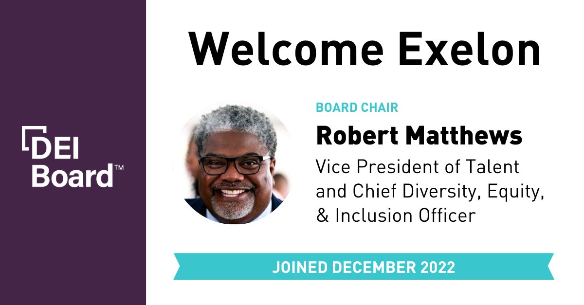 DEIBoard's tweet image. We recently welcomed @Exelon into the #DEIBoard, with their membership led by VP of Talent and Chief Diversity, Equity, and Inclusion Officer Robert Matthews. We&apos;re happy to have your expertise in the community, Robert! #DEIleaders #diversityequityandinclusion #community
