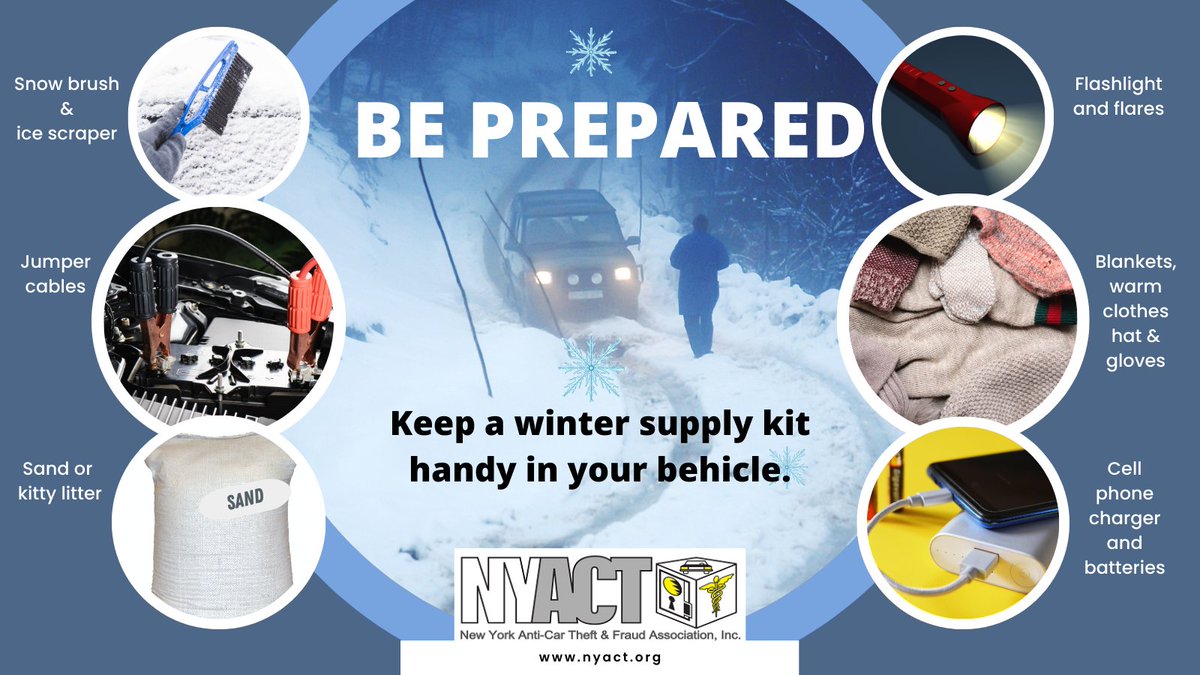 _NYACT's tweet image. Keep yourself and your family safe by adequately stocking your car with what you’ll need in the case of car trouble during a winter storm. 
#beprepared #AutoSafety #nyact