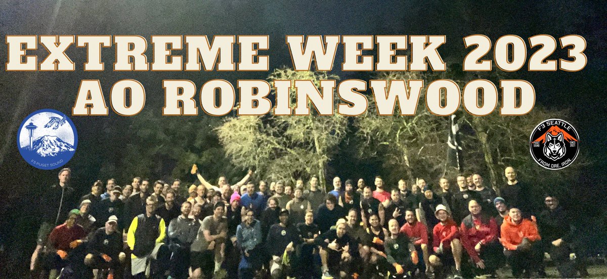 F3Seattle's tweet photo. Extreme Week is now in effect. 7 beatdowns in 6 days where PAX come and get better together. Blister, Spotlight, and PeeWee brought the heat to kick off Extreme Week 2023 at AO Robinswood. 67 PAX in attendance in the gloomiest of glooms. 🚀
#comeandsee #f3seattle #f3pugetsound https://t.co/4ieIA5W1Mt