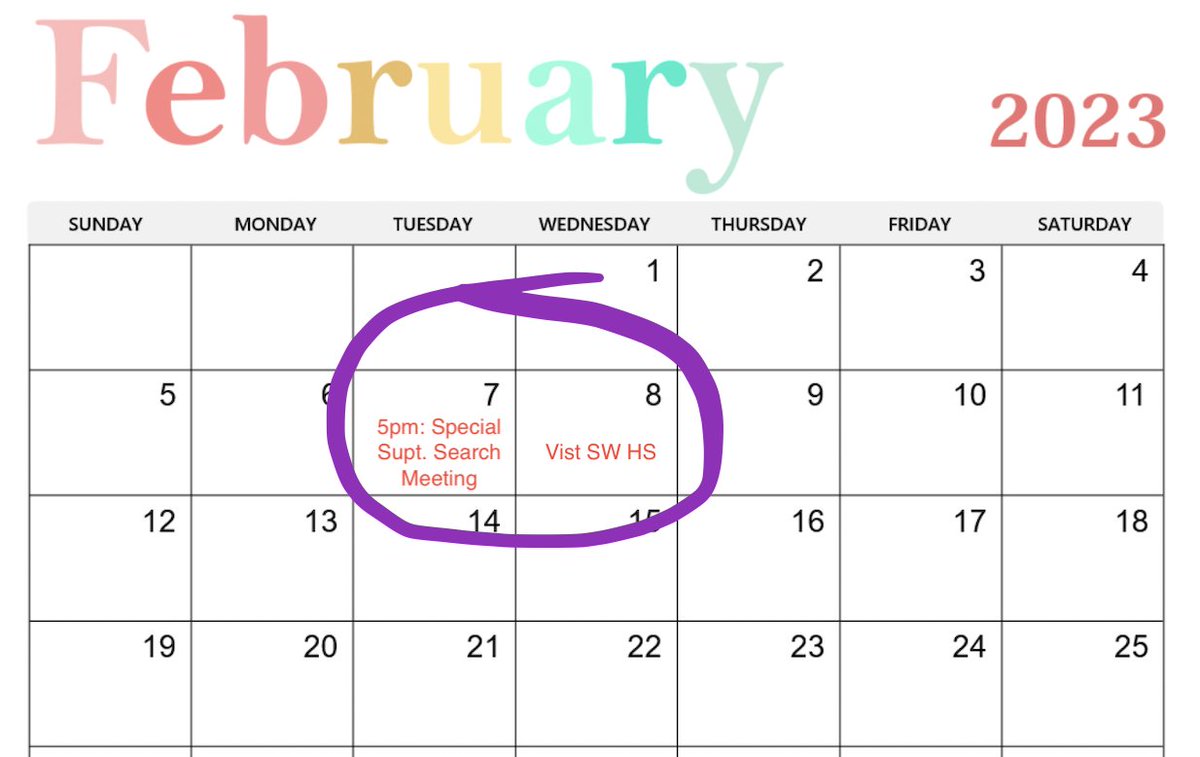 2/7, 5pm: Special Superintendent Search Meeting, 1250 W. Broadway St. EPU Consultants will present results from community engagement listening sessions

2/8: Visit to Southwest High School