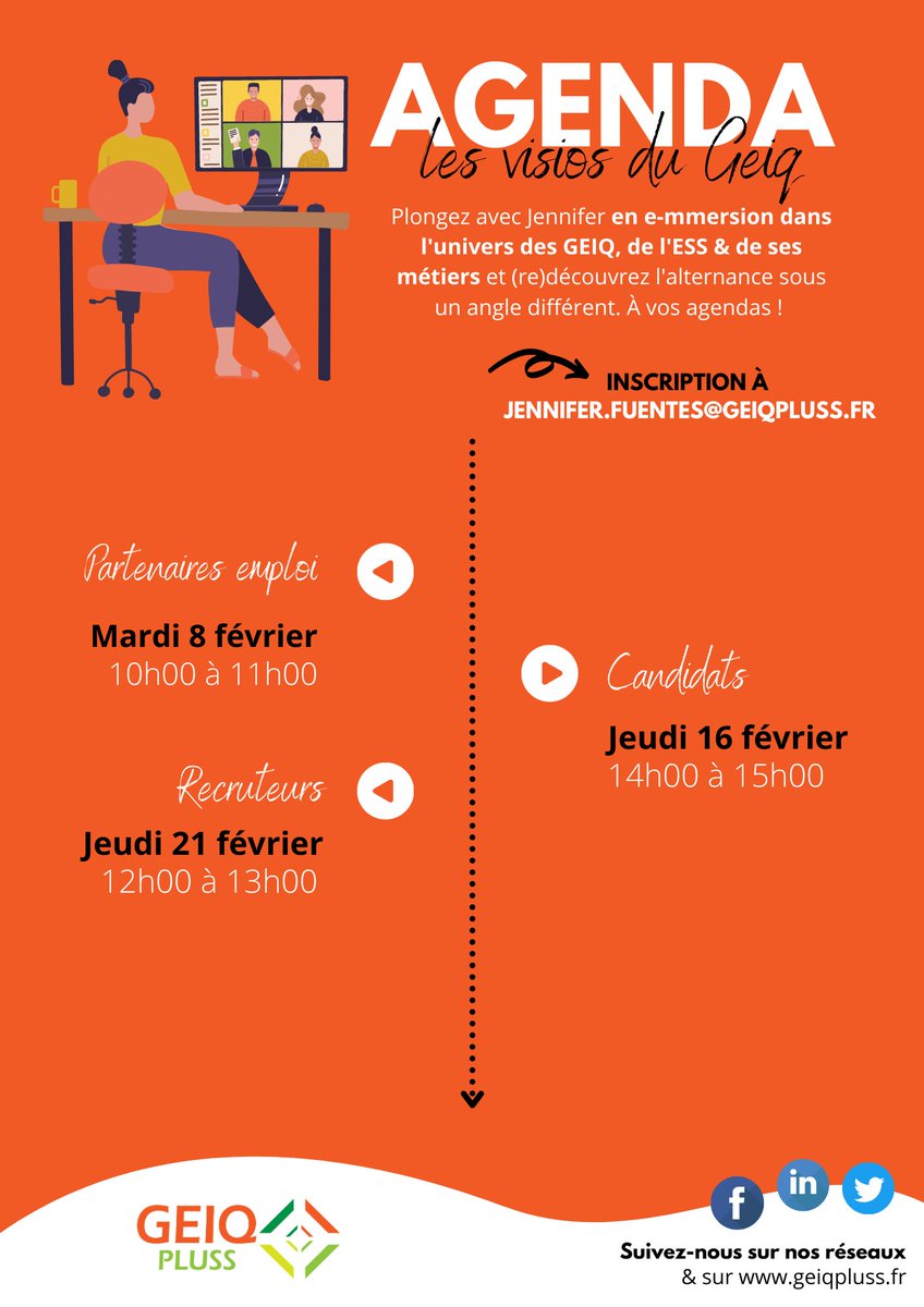 Planning #LesVisiosduGEIQ, à vos agendas ! 

📩 Pour vous inscrire, envoyez un mail à  jennifer.fuentes@geiqpluss.fr &amp; recevez votre lien de connexion !