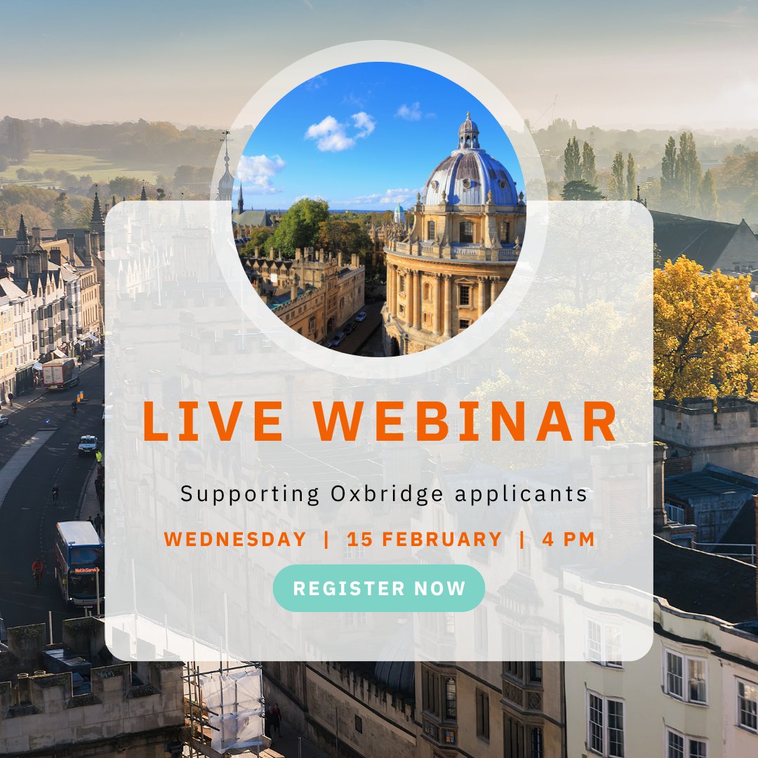 Only 1 week to go until our guidance counsellor webinar! 

Trying to help support your students' Oxbridge applications? Our upcoming webinar will provide you with the knowledge &amp; skills to best prepare your students with the application process.

Don't miss out, sign up now!