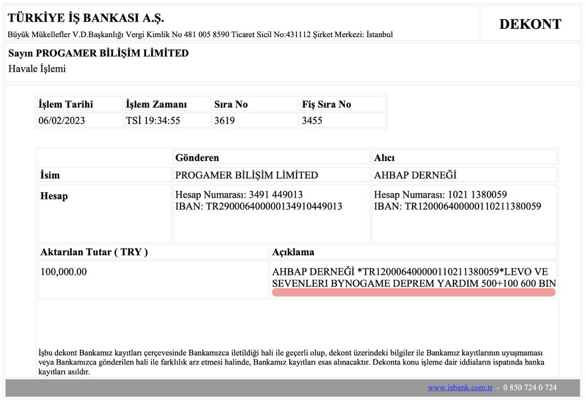100.000 tl daha gönderdik. toplam tutar 600.000 tl oldu.
