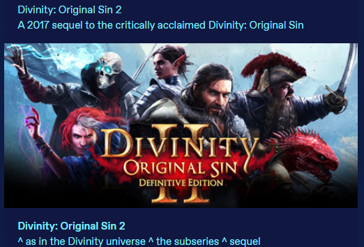 Faneposter's tweet image. !!!! #dos2 is not #divinity2 !!!
D:OS2 is a sequel to the 2014 DOS

Divinity 2 [Ego Draconis/Dragon Knight Saga] is a sequel to the 2002 Divine Divinity