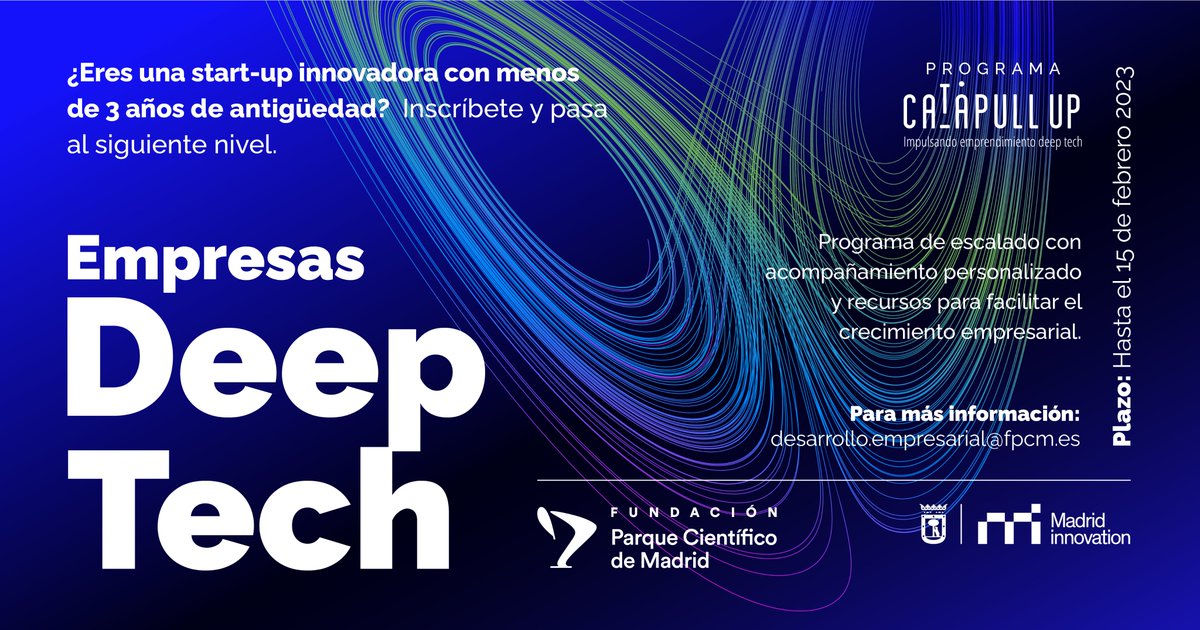<a href="/pcmMadrid/">PCM</a> Vaaamos!!! Si eres una #startup #deeptech madrileña, estamos deseando ayudarte a través de este programa de la <a href="/pcmMadrid/">PCM</a> organizado con el apoyo del <a href="/MADRID/">Ayuntamiento Madrid</a>