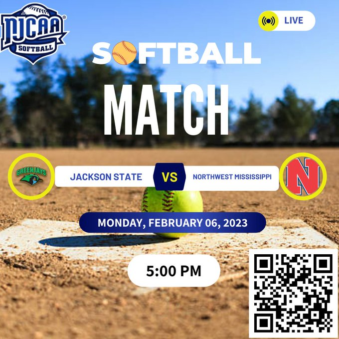 Jackson State 🆚 Northwest Mississippi | NJCAA SOFTBALL
⏰ 5:00 PM &amp; 7:00 PM
📆 Monday, February 06, 2023
Live Game: bit.ly/40uGoYh
@amberracca_
<a href="/CarlyDunigan/">Carly Dunigan</a> 
<a href="/1mweeks4/">Madison Weeks</a>
<a href="/nicolekayleeo/">Kaylee O Taylor</a>
<a href="/gracie_mettetal/">gracie mettetal</a> 
<a href="/haylaurendeau/">hayley laurendeau</a> <a href="/FlyHighTank/">RT</a>
<a href="/lailadenae17/">Lai ♛</a>
<a href="/CoachTNA/">Tim Nickens</a>