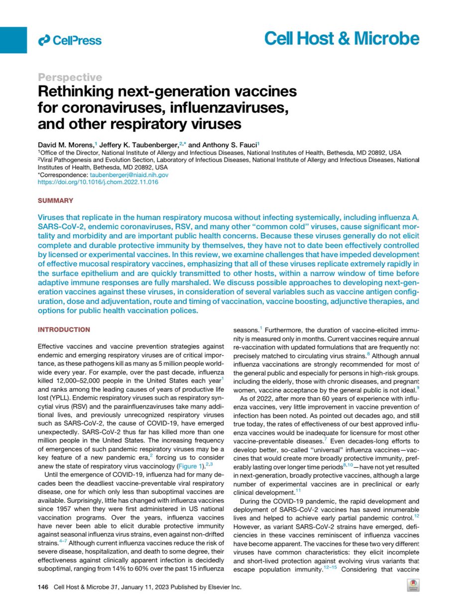 🚨BREAKING — Dr. Fauci Publishes An Article Admitting Current COVID-19 Vaccines Cannot Effectively Control SARS-CoV-2 Because It Rapidly Replicates On Top Layer Respiratory Mucosal Tissues

cell.com/cell-host-micr…