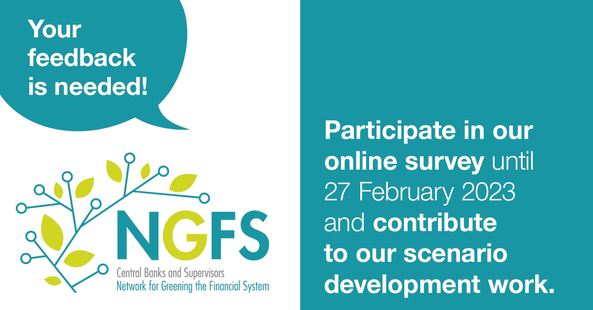 📢 We are launching our first survey on climate scenarios and want to hear from you! 

Do you use the NGFS scenarios to guide your work?

Are you interested in learning more about them? 

➡️ Make your voice heard and participate online until 27 Feb

ngfs.net/en/webform/use…

1/4