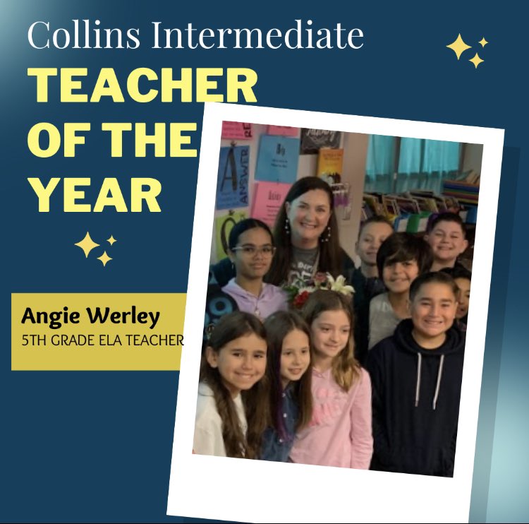 It’s the time to celebrate, Collins family! Our Teacher of the Year is Angie Werley, #5thgrade #ELA teacher! #schoolculture #TeacheroftheYear #positivity #BetterTogether #sharingiscaring <a href="/ConroeISD/">Conroe ISD</a>