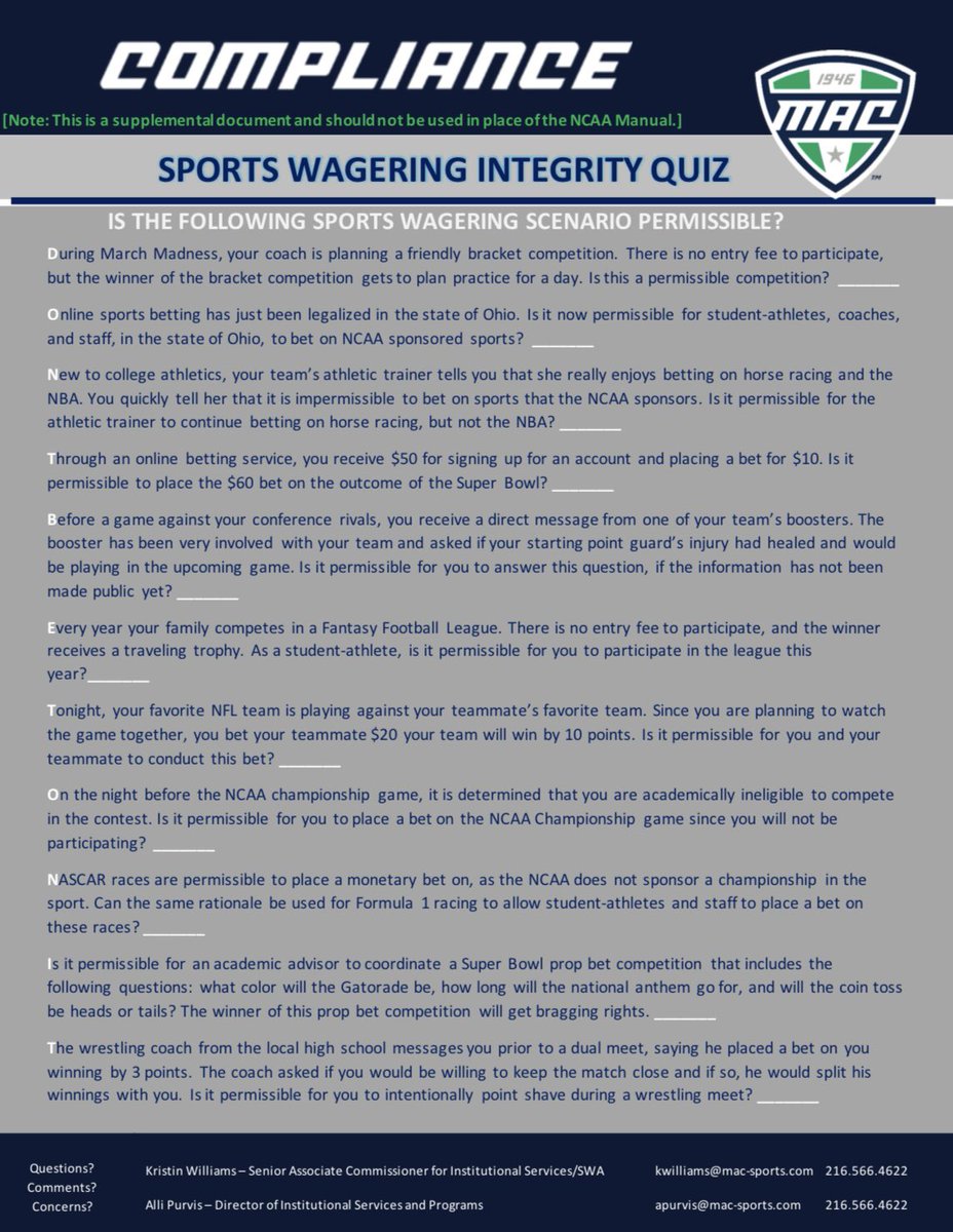 Check out this Sports Wagering Integrity Quiz from <a href="/MACompliance/">MAC Compliance</a> let us know your answers and we’ll tell you how you did!