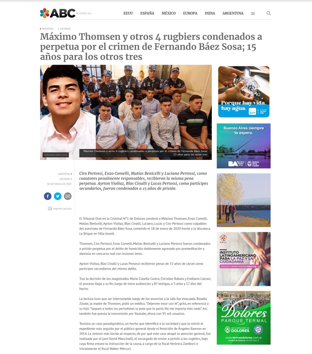 ABCMundial's tweet photo. #MáximoThomsen y otros 4 rugbiers condenados a perpetua por el crimen de #FernandoBaezSosa ; 15 años para los otros tres
#CiroPertossi #EnzoComelli #MatíasBenicelli #LucianoPertossi #AyrtonViollaz #BlasCinalli #LucasPertossi
#Argentina
https://t.co/AfXT2aEAE1 https://t.co/scYM2dxPJI