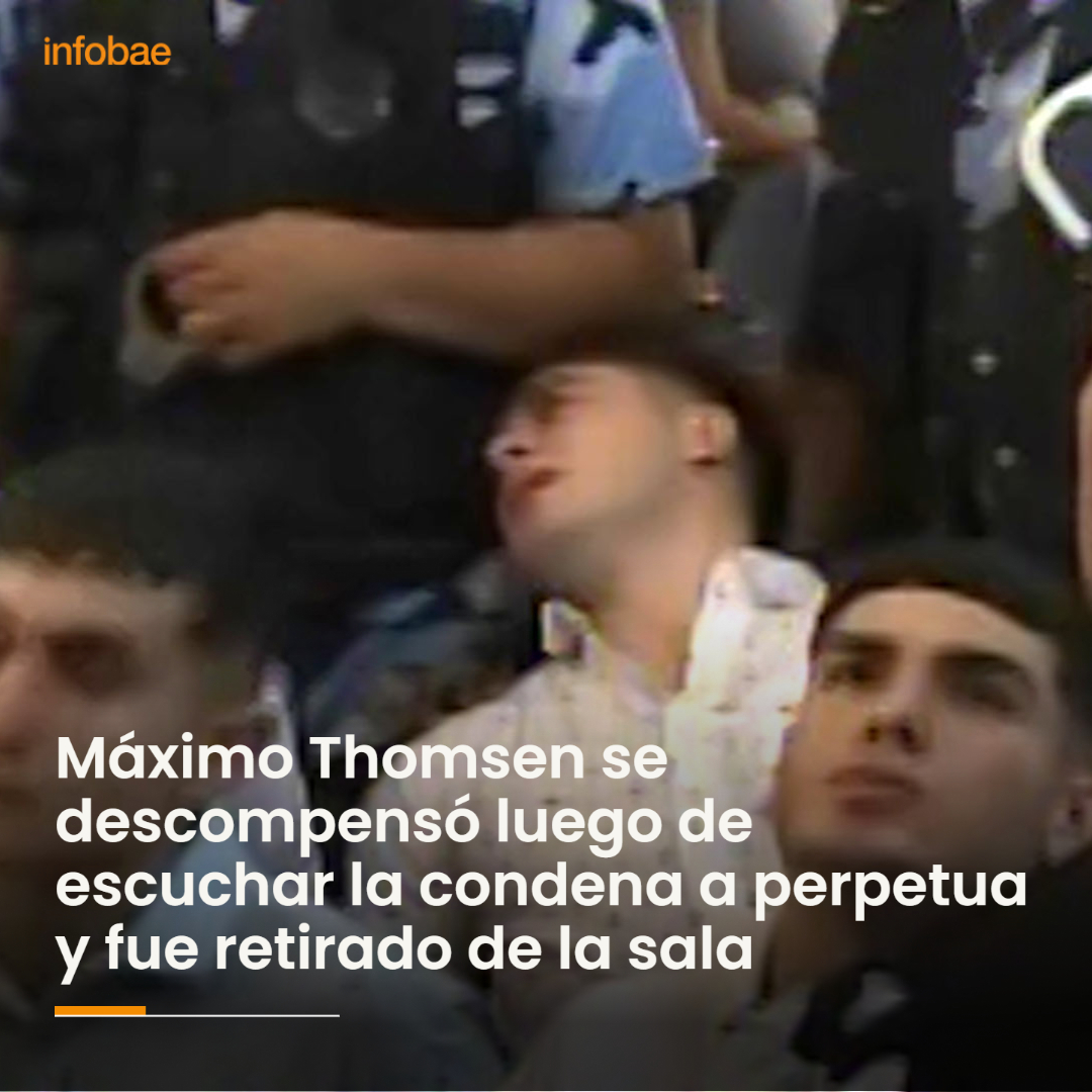 infobae's tweet photo. Máximo Thomsen se descompensó luego de escuchar la condena a perpetua y fue retirado de la sala https://t.co/ZEpVBX1tJc https://t.co/o39Vcd4bBs