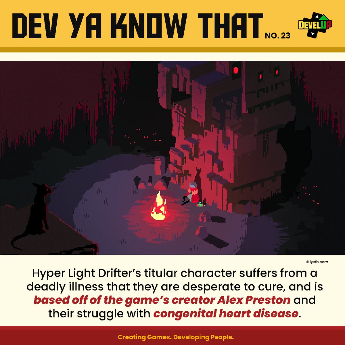 DevelUP_Diliman's tweet photo. Drifting through your feed with another fun game! ๐ซ๐คบ๐จ
In #HyperLightDrifter, your character suffers from a deadly illness, which represents the game's creator, Alex Preston, and their struggle with congenital heart disease and other health problems.
#DevYaKnowThat #DevelUP https://t.co/vJ81sCsvrY