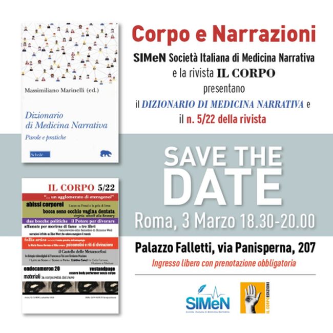 CORPO E NARRAZIONI: appuntamento il #3marzo @PalazzoFalletti, in occasione della #presentazione del Dizionario di Medicina Narrativa e del numero 5/12 della #rivista IL CORPO
digitalnarrativemedicine.com/it/save-the-da…
#medicinanarrativa #ilCorpo #narrazioni