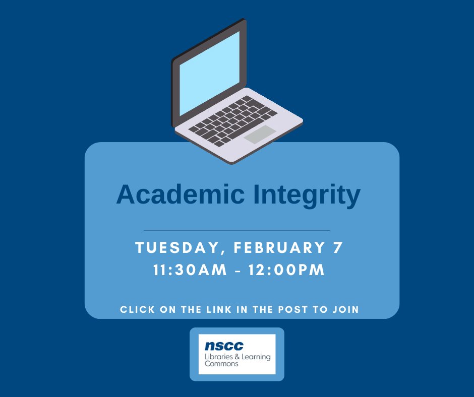 Academic Integrity - Tues. Feb 7, 11:30am - 12:00pm 
We'll discuss why is it important in your College life &amp; the workplace? We'll discuss a few real-world scenarios &amp; explore ways you can ensure your work meets a high standard of integrity. 
ow.ly/kaP250MI5vj