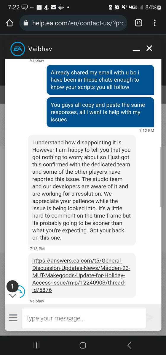 dohms92's tweet photo. @MaddenNFLDirect @EAHelp And another 6 days following my ea help chat, and this is after they said to be patient and they esculate it. I dont understand how a make right that others got takes so long, especially when my account was down for almost a month following xmas bc of servers. Unacceptable https://t.co/dXCIgvdv2k
