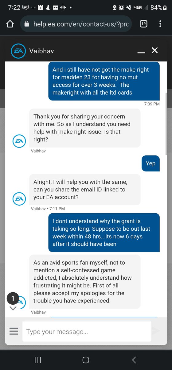 dohms92's tweet photo. @MaddenNFLDirect @EAHelp And another 6 days following my ea help chat, and this is after they said to be patient and they esculate it. I dont understand how a make right that others got takes so long, especially when my account was down for almost a month following xmas bc of servers. Unacceptable https://t.co/dXCIgvdv2k